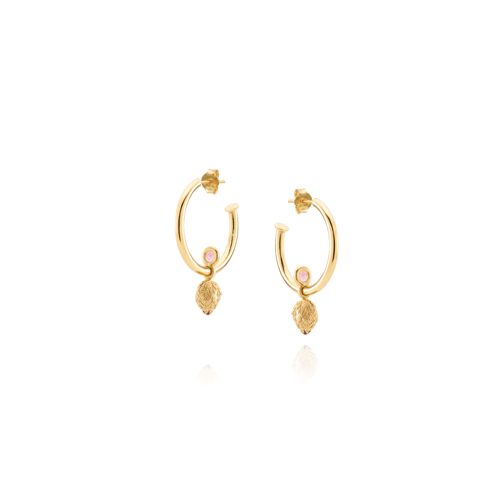 Bromelia Hoops with Bud Pendant and Pink Tourmaline