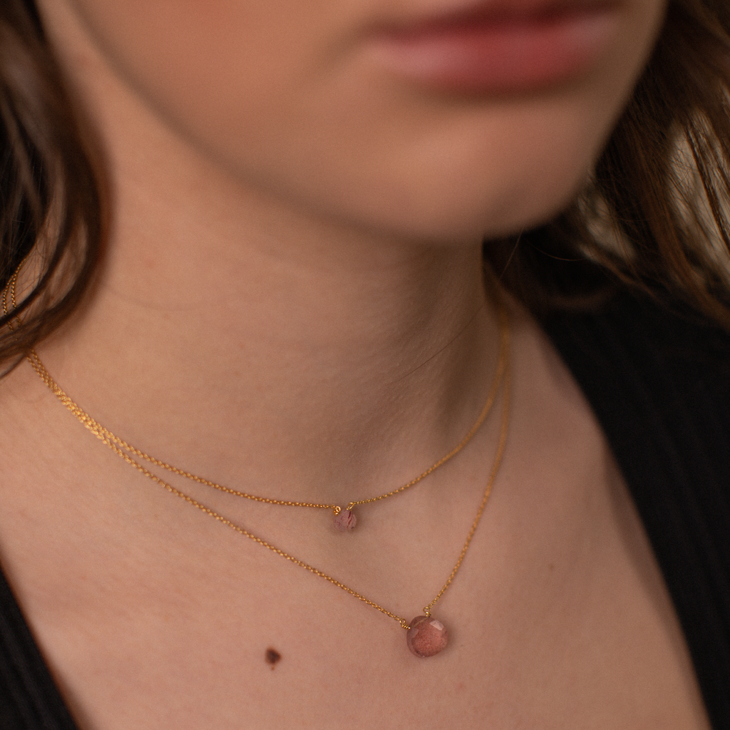 Drop Neclace with Mini Strawberry Quartz