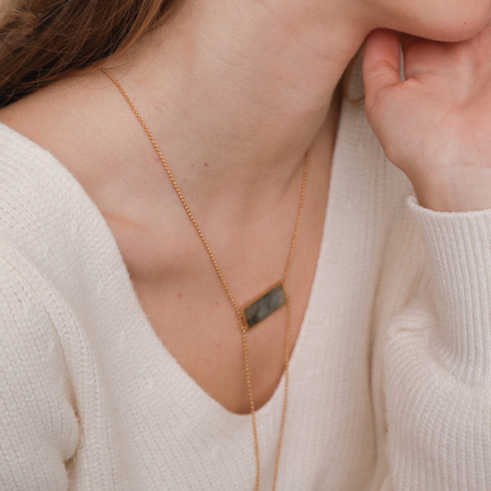 Fall Long Necklace with Rectangular Labradorite