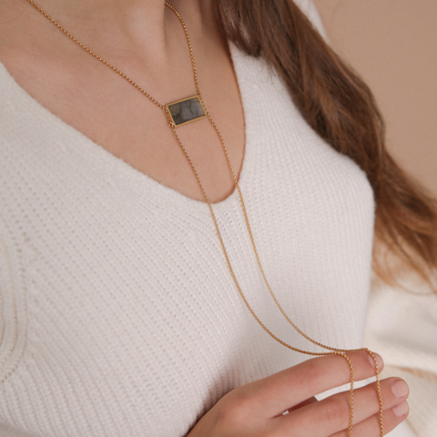 Fall Long Necklace with Rectangular Labradorite
