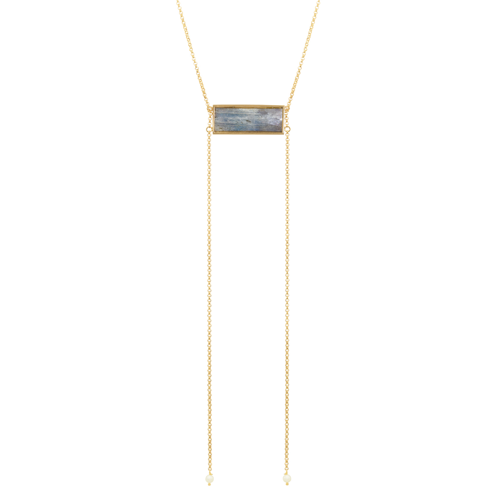 Fall Long Necklace with Rectangular Labradorite Front