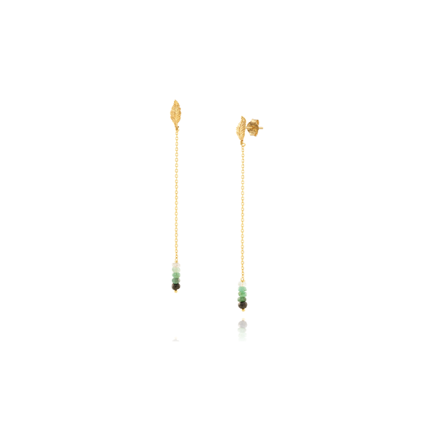 Long Spring Earrings with Emeralds